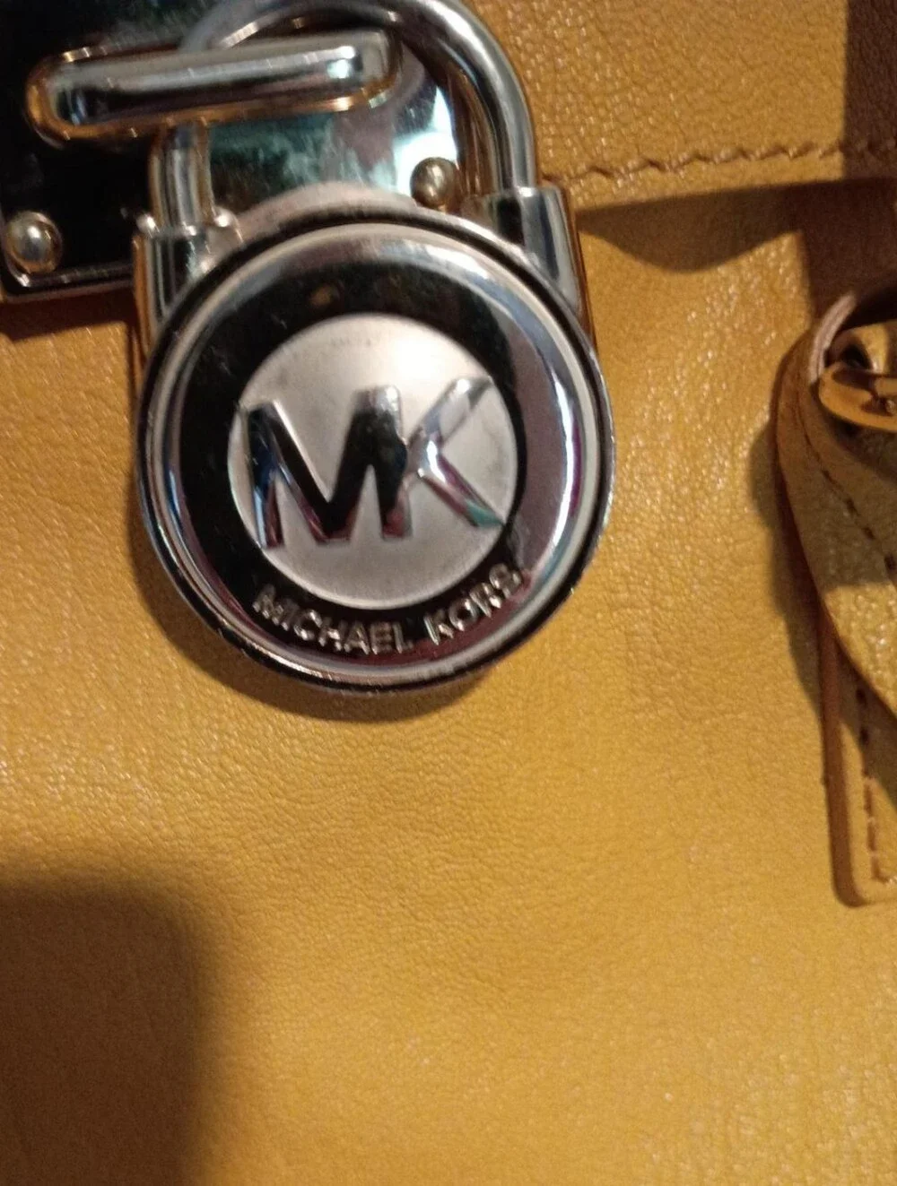 Michael Kors Yellow Leather Satchel with Gold-Tone MK Lock